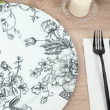 6-Pack Acrylic Round Charger Plates 13" in White with Black Floral French Toile Pattern, Decorative Dinner Party Charger Tableware