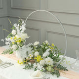 28Inch Silver Metal Round Hoop Wedding Centerpiece, Self Standing Table Floral Wreath Frame