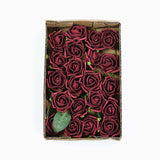 24 Roses | 2inch Burgundy Artificial Foam Flowers With Stem Wire and Leaves