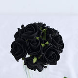 24 Roses | 2inch Black Artificial Foam Flowers With Stem Wire and Leaves
