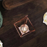 Blush / Rose Gold Pyramid Shaped Tealight Candle Holders, Open Frame Metal Geometric Flower Stand