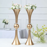 2 Pack | 21inch Gold Crystal Embellishment Trumpet Table Centerpiece, Reversible Plastic Flower Vase