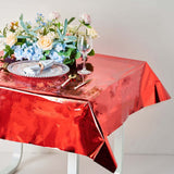 Red Metallic Foil Square Tablecloth, Disposable Table Cover