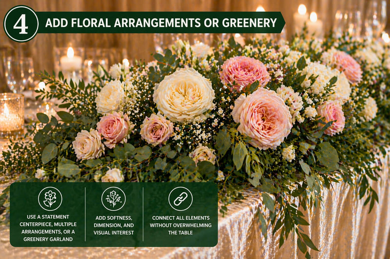 Adding Floral Arrangement Wedding Head Table