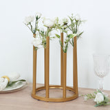 10inch Gold Metal 8-Tubes Single Stemmed Flower Vase Centerpiece with Hollow Round Base