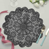 6 Pack Black Vinyl Placemats, Vintage Floral Lace Non-Slip Dining Table Mats 15"