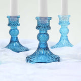 6 Pack Assorted Blue Diamond Pattern Glass Pillar Votive Candle Stands