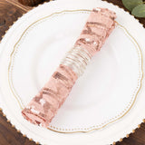 Blush Rose Gold Wave Embroidered Sequin Mesh Dinner Napkin, Reusable Decorative Napkin