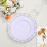 10 Pack | 9inch White / Gold Scalloped Rim Plastic Dinner Plates