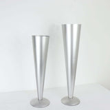 24Inch Tall Brushed Silver Metal Trumpet Flower Vase Wedding Centerpiece