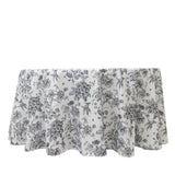 Polyester 120inch Round Tablecloth White - Black French Toile Pattern for Chic Weddings