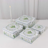 Set of 4 White Green Floral Square Nesting Gift Boxes With Lids