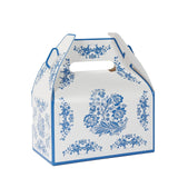 25 Pack Candy Gift Tote Gable Boxes in White Royal Blue Damask Floral Pattern, Party