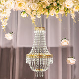 2ft Empire Style Beaded Crystal Chandelier with Gold Ornate Metal Frame, Adjustable Hanging