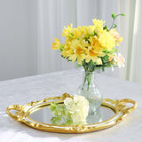 Metallic Gold/White Oval Resin Decorative Vanity Serving Tray, Mirrored Tray with Handles