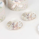 Blush Floral Design Bridal Shower Gift Set, Set of 2 Porcelain Espresso Cups and Saucers