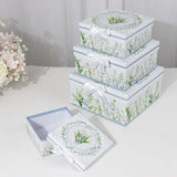 Set of 4 White Green Floral Square Nesting Gift Boxes With Lids