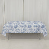 60x102inch White Blue French Toile Polyester Tablecloth Floral Table Cloth for Dining Tables