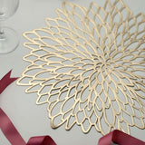 6 Pack Gold Vinyl Placemats, Decorative Floral Non-Slip Round Dining Table Mats 15"