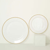 10 Pack | 10inch White / Gold Beaded Rim Disposable Dinner Plates