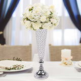 2 Pack | Silver 32inch Tall Crystal Beaded Trumpet Vase Set, Table Centerpiece