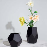 Set of 2 | Geometric Flower Vases, Matte Black Modern Glass Vases Table Centerpiece - 5inch | 8inch