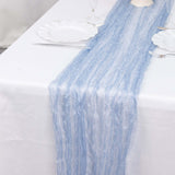 9ft Dusty Blue Sheer Crinkled Organza Table Runner, Premium Shimmer Chiffon Layered Table Runner