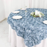 72x72inch Dusty Blue 3D Rosette Satin Table Overlay, Square Tablecloth Topper