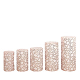 Set of 5 Rose Gold Sequin Mesh Cylinder Pedestal Pillar Prop Covers Leaf Vine Embroidery#whtbkgd