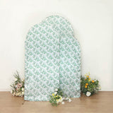 Set of 3 White Green Satin Chiara Wedding Arch Covers With Eucalyptus Leaves Print, Fitted Covers