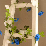 2 Pack 7ft White Royal Blue Artificial Silk Flower Garland Rose Vines 26 Flower Heads