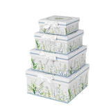 Set of 4 White Green Floral Square Nesting Gift Boxes With Lids