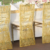 Gold Organza Floral Sequin Embroidered Chiavari Chair Back Slipcover