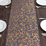 12x108inch Metallic Gold Mesh Table Runner with Embossed Foil Flower Design