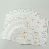 50 Pack White 2-Ply Paper Beverage Napkins with Gold Outlined Flowers Print