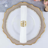 4 Pack | Shiny Gold Laser Cut Rose Round Metal Napkin Rings, Decorative Flower Napkin Holders