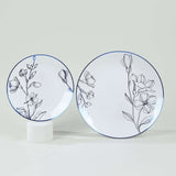 Set of 20 White Plastic Dinner Dessert Plates With Metallic Blue Floral Design