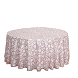 120inch Blush Rose Gold Sequin Leaf Embroidered Seamless Tulle Round Tablecloth, Sheer Overlay