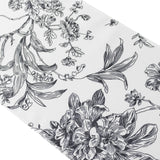 Polyester Table Runner 12x108inch White with Black French Toile Floral