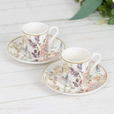 Blush Floral Design Bridal Shower Gift Set, Set of 2 Porcelain Espresso Cups and Saucers