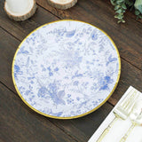 25 Pack | 9inch Blue Chinoiserie Floral Disposable Dinner Plates with Gold Rim