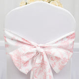 6x108inch White Pink French Toile Polyester Chair Sashes, Elegant Chair Ties for Weddings, Parties