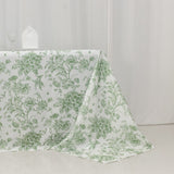 Polyester 90x132inch Rectangle Tablecloth White - Seamless Dusty Sage Green French Toile Pattern