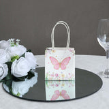 12 Pack Pink Glitter Butterfly Paper Favor Bags With Handles, Floral Print White Gift Bags