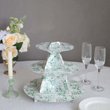 3-Tier White Green Cardboard Dessert Display Stand with Eucalyptus Leaves Print, Tea Party Cupcake