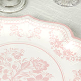 25-Pack Paper Dinner Plates in White Pink Damask Floral Pattern