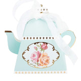 25 Pack 4inch Light Turquoise Mini Teapot Favor Boxes, Vintage Rose Gift Boxes with Ribbons