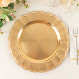 6 Pack Metallic Gold Disposable Sunflower Charger Plates With Scalloped Rim, Elegant Acrylic