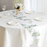 11x108inch White Green Non-Woven Olive Leaves Print Table Runner, Spring Summer Kitchen Dining