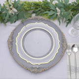 6 Pack | 13inch Charcoal Gray Gold Embossed Baroque Round Charger Plates With Antique Design Rim